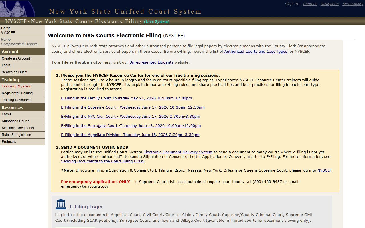 NYSCEF e-filing portal for Queens County court records and documents