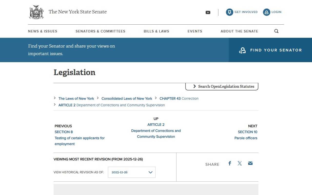 New York Correction Law on state custody records for Queens County released inmates