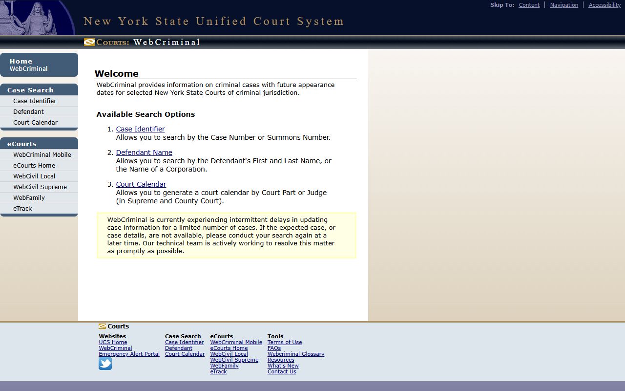 WebCrims access for Queens County Supreme Court criminal records